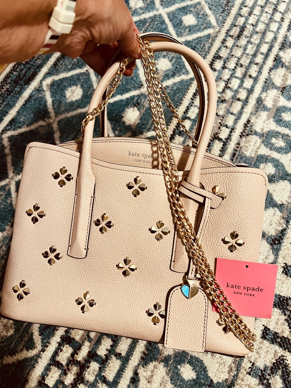 kate spade Blush Pink Margaux Leather Satchel with Gold Chain